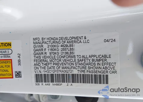 2024 Honda Accord Hybrid Sport from USA, damaged, VIN 1HGCY2F57RA062721